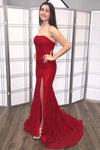 Red Lace Mermaid Long Prom Dress with Slit