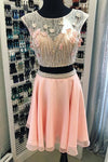 Pink Floral Two Piece Homecoming Dress with Pearls