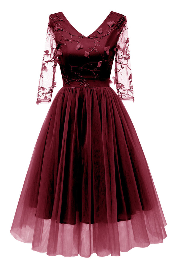 Illusion Sleeves Pearl Pink Chiffon Party Dress