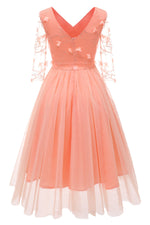 Illusion Sleeves Pearl Pink Chiffon Party Dress