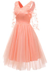 Illusion Sleeves Pearl Pink Chiffon Party Dress