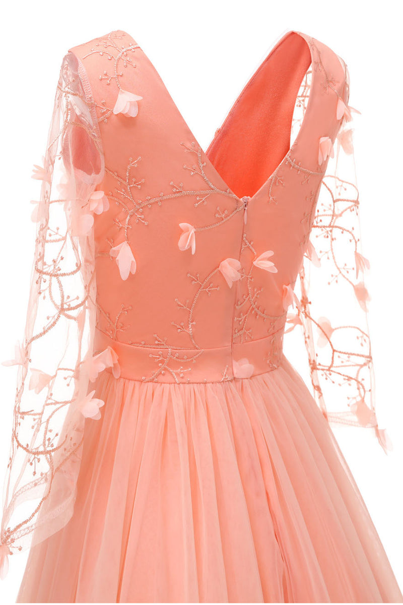 Illusion Sleeves Pearl Pink Chiffon Party Dress