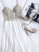 Boho White Chiffon Beading Beach Wedding Dress