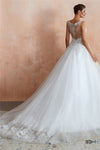 Princess Long A-line Sheer Back White Wedding Dress with Sequins