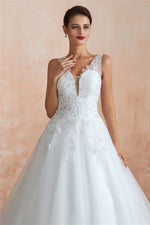 Princess Long A-line Sheer Back White Wedding Dress with Sequins