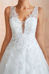 Princess Long A-line Sheer Back White Wedding Dress with Sequins