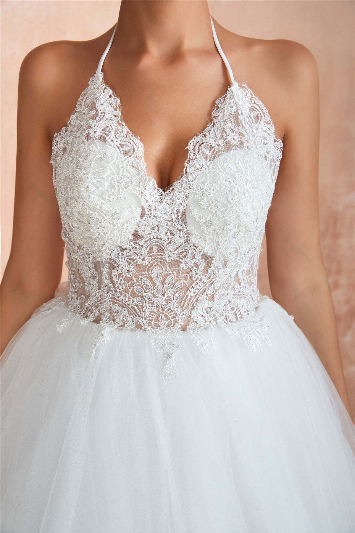 Long Halter A-line Ball Gown White Wedding Dress with Lace FancyVestido Long Halter A-line Ball Gown White Wedding Dress with Lace FancyVestido