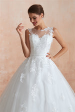 Princess Long Ball Gown A-line White Wedding Dress with Lace