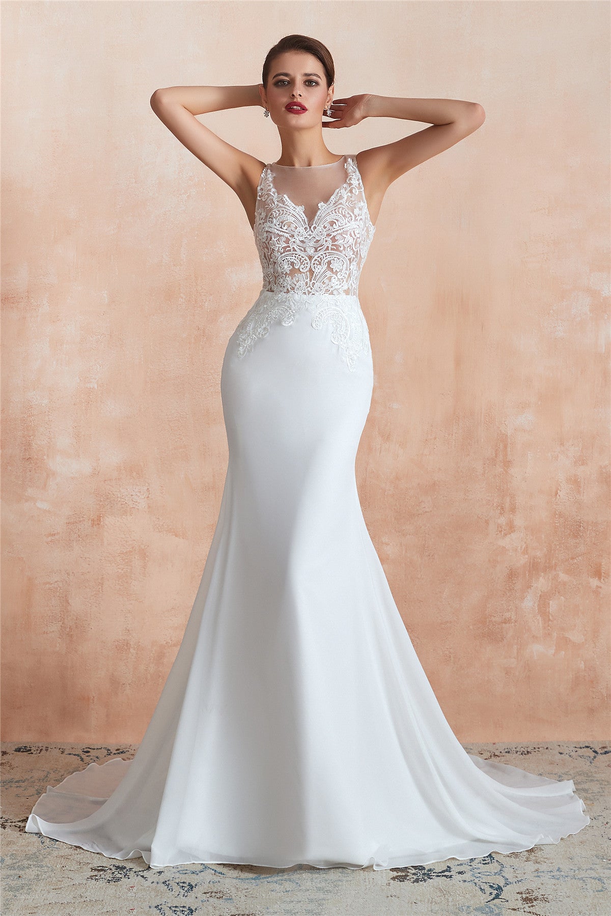 Sexy Long Mermaid See-Through White Wedding Dress with Lace Top FancyVestido Sexy Long Mermaid See-Through White Wedding Dress with Lace Top FancyVestido
