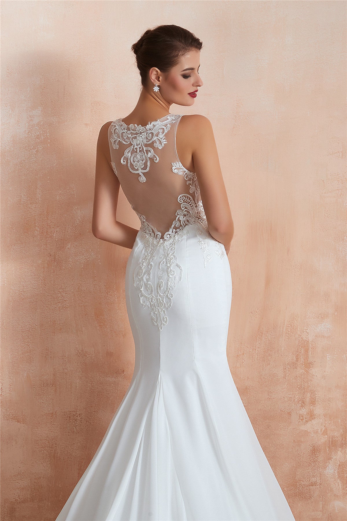 Sexy Long Mermaid See-Through White Wedding Dress with Lace Top FancyVestido Sexy Long Mermaid See-Through White Wedding Dress with Lace Top FancyVestido