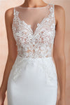 Sexy Long Mermaid See-Through White Wedding Dress with Lace Top