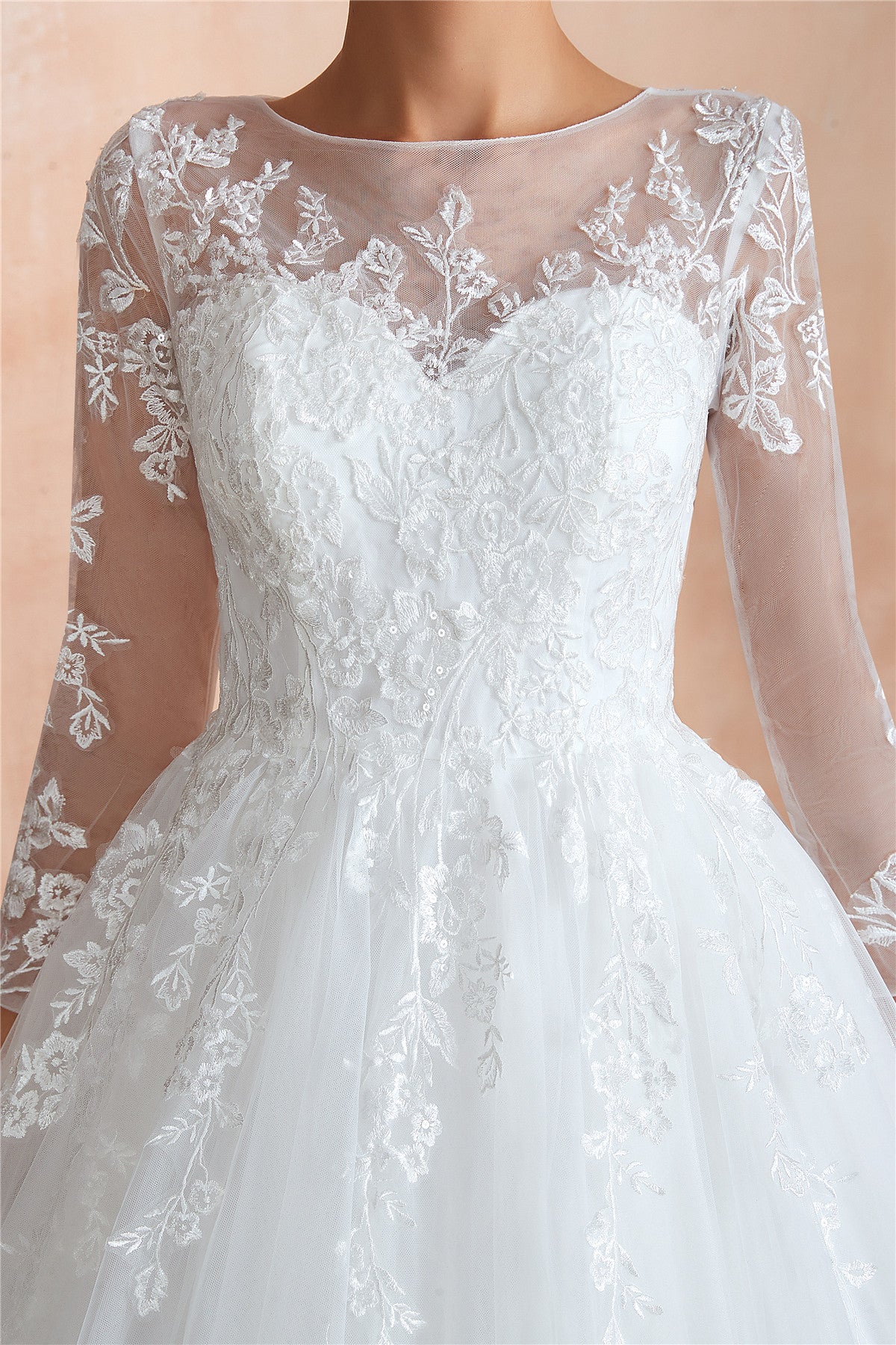 Princess 3/4 Sleeves Long A-line White Wedding Dress with Lace FancyVestido Princess 3/4 Sleeves Long A-line White Wedding Dress with Lace FancyVestido