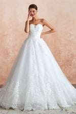 Long Sweetheart Ball Gown White Wedding Dress with Lace