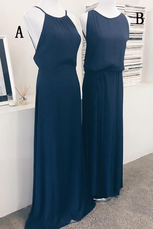 Simple Navy Blue Long Bridesmaid Wedding Party Dress