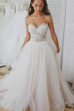Princess Long Sweetheart A-line Ivory Wedding Dress with Lace