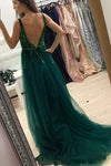 Luxurious V Neck Green Long Formal Dress with Slit