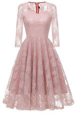 Sheer Long Sleeves Pearl Pink Lace Party Dress