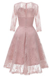 Sheer Long Sleeves Pearl Pink Lace Party Dress