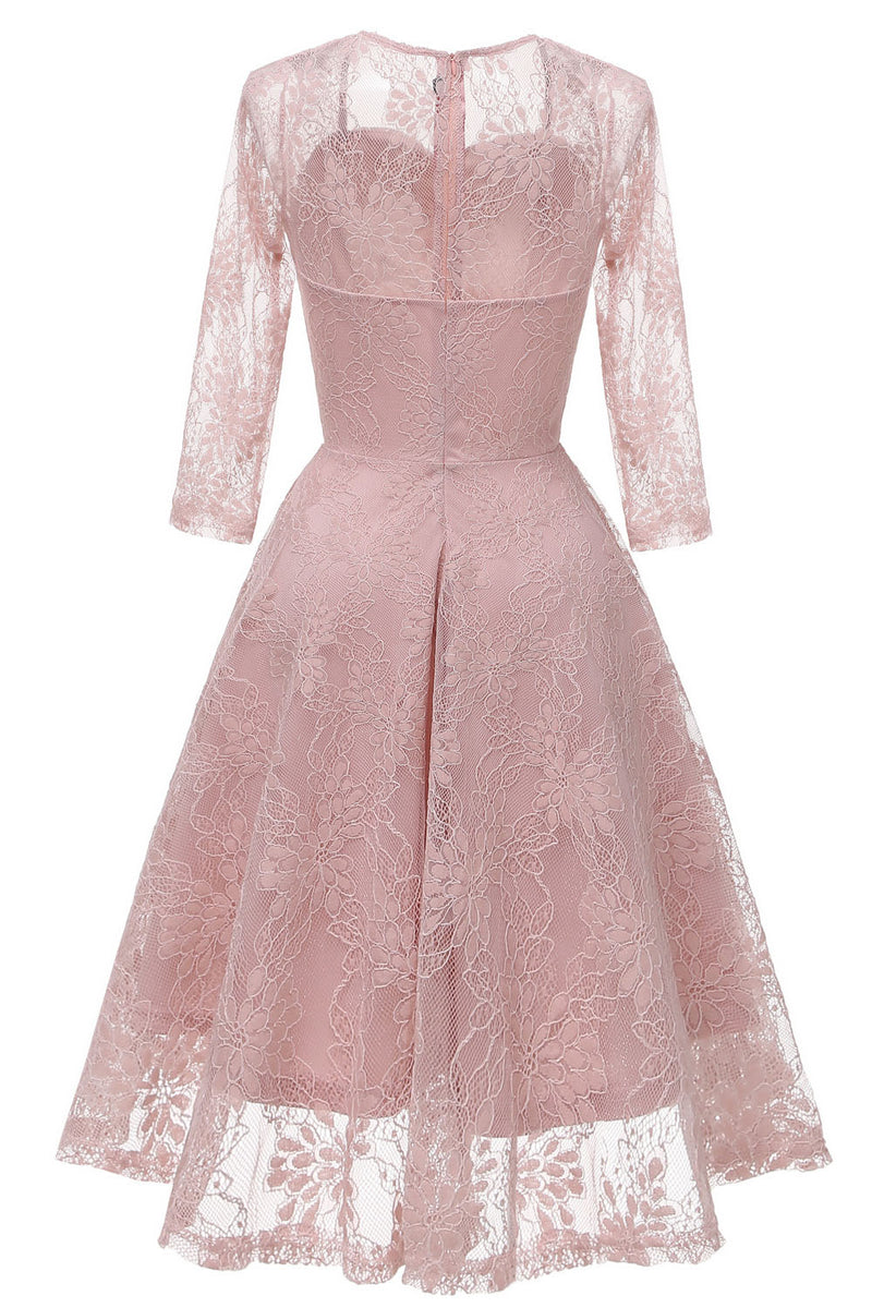 Sheer Long Sleeves Pearl Pink Lace Party Dress