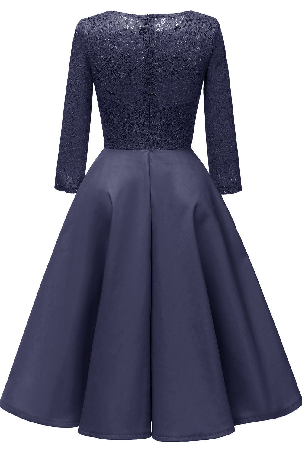 Jewel Neck Long Sleeves Dark Navy Party Dress with Lace FancyVestido Jewel Neck Long Sleeves Dark Navy Party Dress with Lace FancyVestido