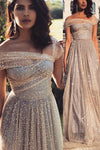 Unique Gold Sparkle Long Prom Dress Formal Evening Dress