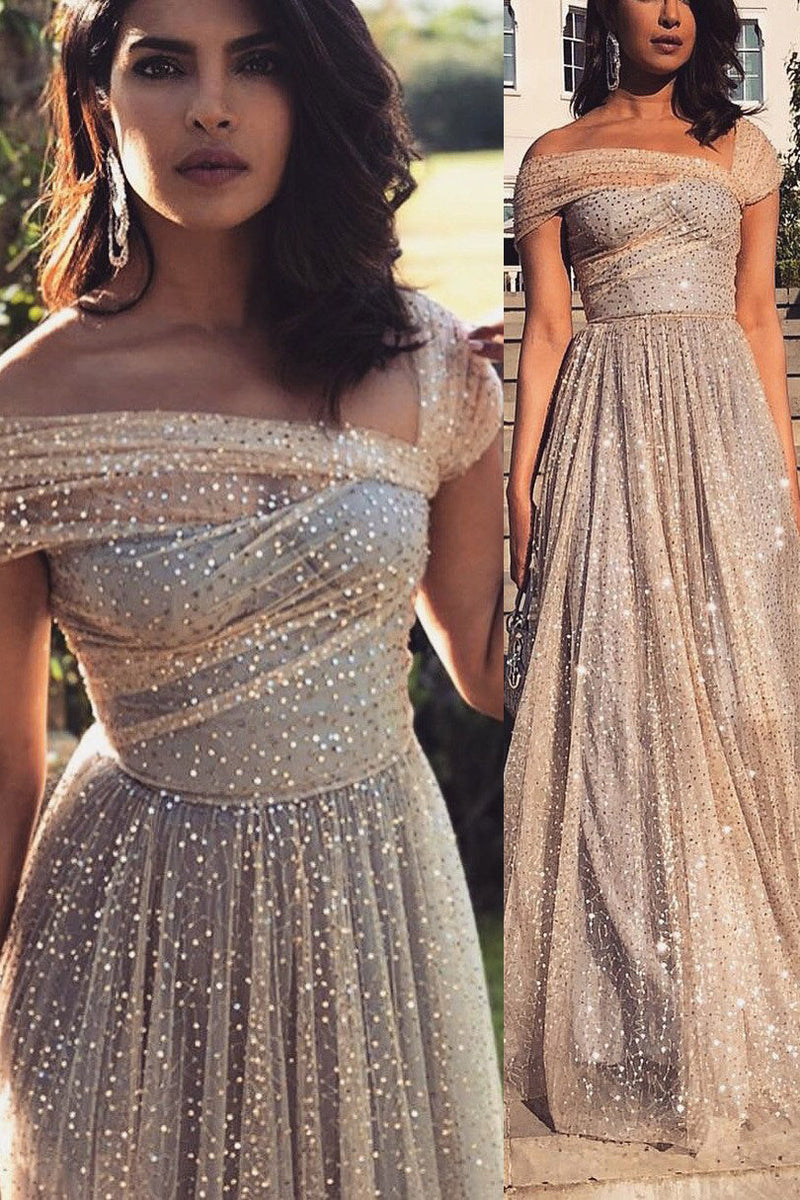 Unique Gold Sparkle Long Prom Dress Formal Evening Dress