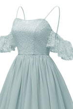 Off the Shoulder Lace Over Chiffon Sage Green Party Dress