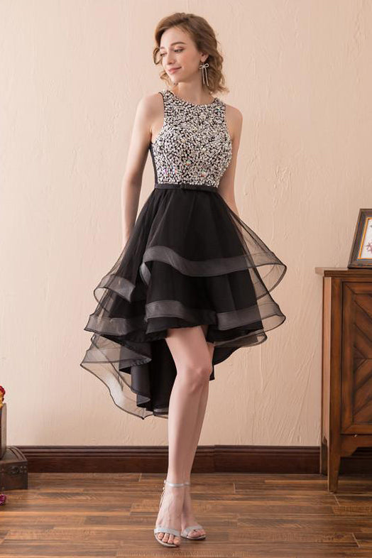 Sparkle Black Short Homecoming Dress High Low