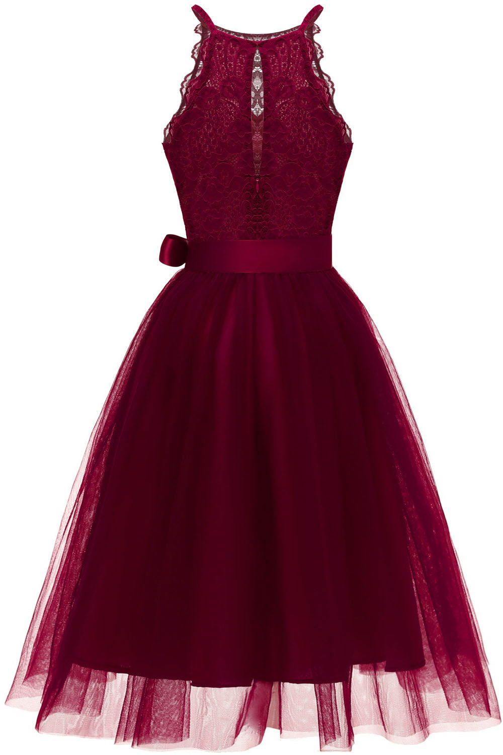 Jewel Neck Tiered Burgundy Short Party Dress with Ribbon FancyVestido Jewel Neck Tiered Burgundy Short Party Dress with Ribbon FancyVestido