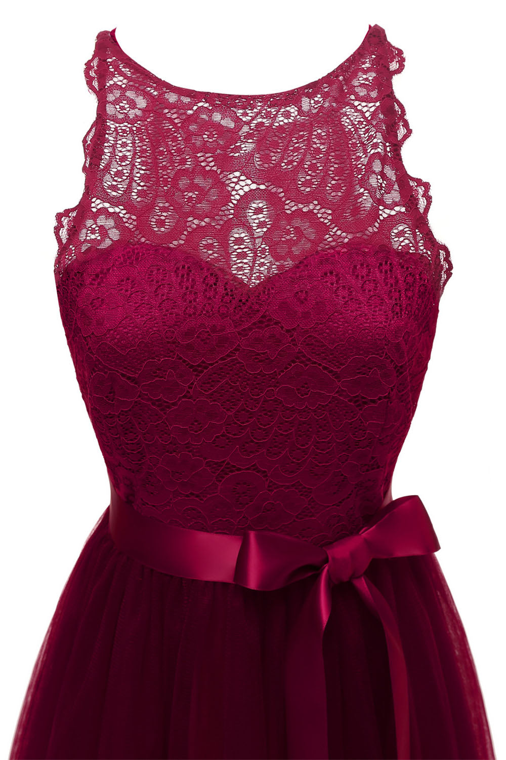 Jewel Neck Tiered Burgundy Short Party Dress with Ribbon FancyVestido Jewel Neck Tiered Burgundy Short Party Dress with Ribbon FancyVestido