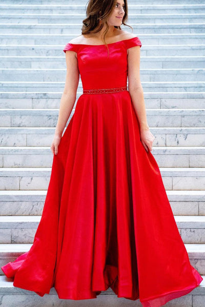 Elegant Red Floor Length Ball Gown with Beaded Waist