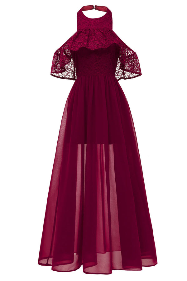 Halter Pink Long Party Dress with Open Back