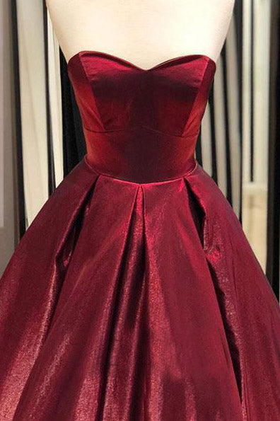 Royal Blue Strapless Satin Prom Dress with Pockets