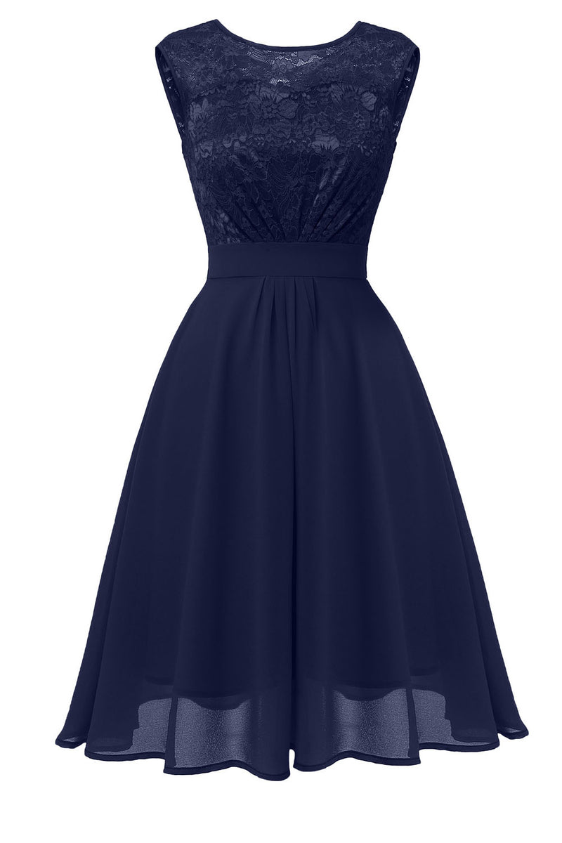 Jewel Patchwork Navy Blue Short Party Dress