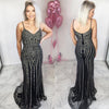 Spaghetti Straps Mermaid Beading Black Long Prom Dress
