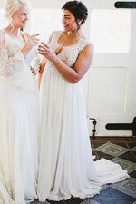 Plus Size Illusion Neck A-line Ivory Wedding Dress with Lace Top