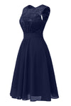 Jewel Patchwork Navy Blue Short Party Dress