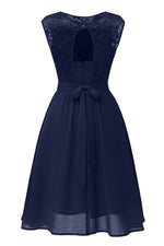 Jewel Patchwork Navy Blue Short Party Dress