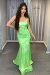 Glitter Mint Green Straps Long Prom Dress