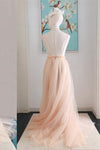 A-Line Lace Appliques Blush Pink Tulle Prom Dress