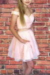 Princess Two Piece Short Pink Homecoming Dress with Pockets