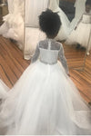 Long Sleeves Hi-Low White Flower Girl Dress with Crystals