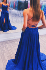 Simple Royal Blue Prom Dress with Criss Cross Back