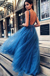 Luxurious V-Neck Beading Royal Blue Long Prom Dress
