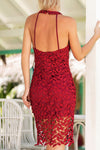 Halter Backless Sheath Burgundy Party Dress