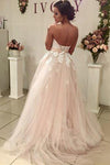 Long Sweetheart A-line Beige Wedding Dress with White Lace