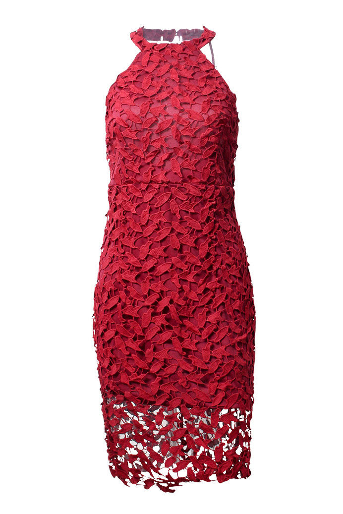 Halter Backless Sheath Burgundy Party Dress