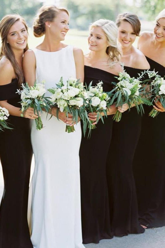 Off-Shoulder Black Mermaid Bridesmaid Wedding Party Dress – FancyVestido Off-Shoulder Black Mermaid Bridesmaid Wedding Party Dress – FancyVestido
