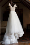 Long Cap Sleeves A-line V-Neck White Bridal Dress with Lace
