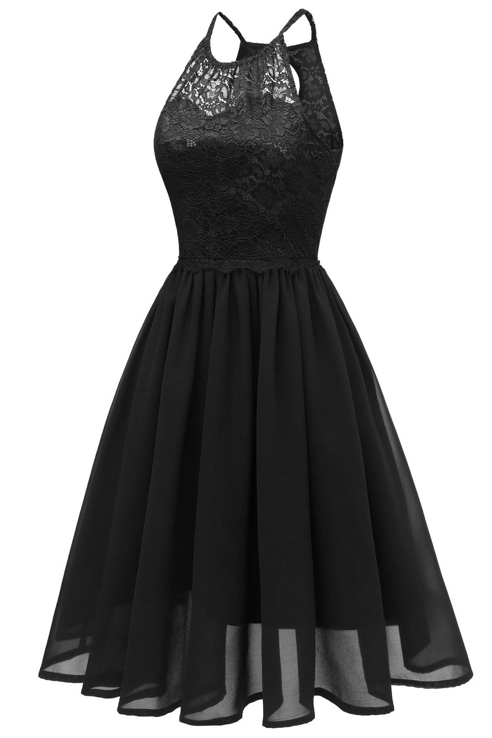 Spaghetti Straps Short Chiffon Black Party Dress